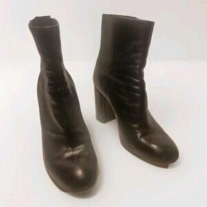 Rag & Bones 90's Grunge Black Leather Chunky Heel Boot Made Italy Size 7 (37.5)